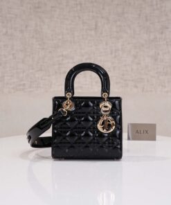 DIOR LADY – SMALL – BLACK – PATENT CANNAGE CALFSKIN – GOLD