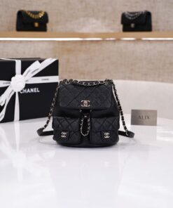 CHANEL BACKPACK – SMALL – BLACK – CAVIAR – GOLD CHAMPAGNE