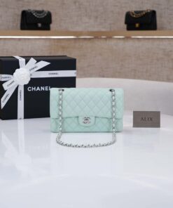 CHANEL CLASSIC – 25 – LIGHT GREEN – CAVIAR – SILVER