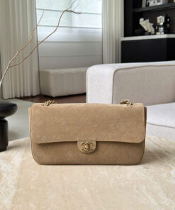 CHANEL 26S FLAP BAG - BEIGE - SUEDE - GOLD CHAMPAGNE