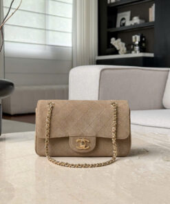 CHANEL MAXI FLAP BAG – MINI – BEIGE – SUEDE – GOLD CHAMPAGNE