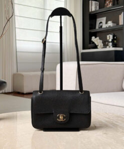 CHANEL MAXI FLAP BAG – MINI – BLACK – GRAINED CALFSKIN – GOLD CHAMPAGNE