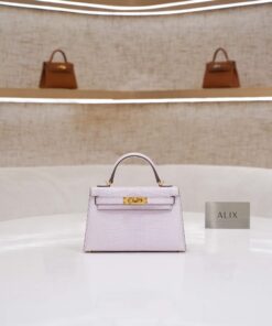 HERMES KELLY – MINI – MAUVE PALE – ALLIGATOR – GHW