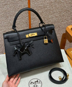 HERMES KELLY – 32 – NOIR – EPSOM – GHW
