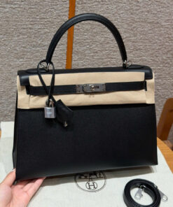 HERMES KELLY – 32 – NOIR – EPSOM – PHW