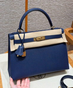 HERMES KELLY – 32 – BLUE SAPHIR – EPSOM – GHW