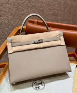 HERMES KELLY – 32 – GRIS TOURTELLE – EPSOM – PHW
