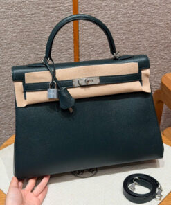HERMES KELLY – 32 – VERT FONCE – CHEVRE – PHW