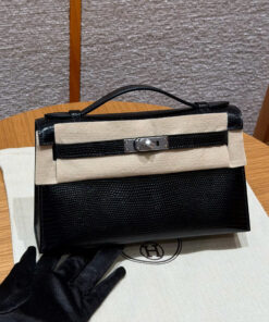 HERMES KELLY POCHETTE – NOIR - LIZARD – PHW