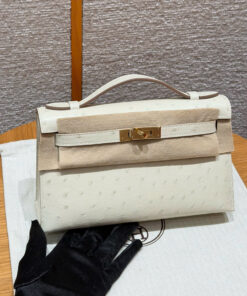 HERMES KELLY POCHETTE – BETON - OSTRICH – GHW