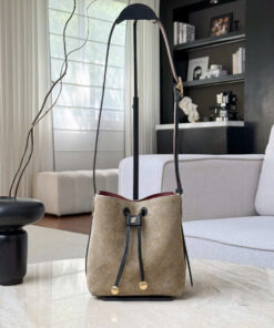 CHANEL BUCKET BAG 26B – MINI – DARK BEIGE & BLACK – SUEDE CALFSKIN – GOLD