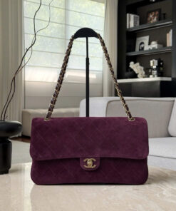 CHANEL MAXI FLAP BAG – SMALL – BURGUNDY – SUEDE – GOLD