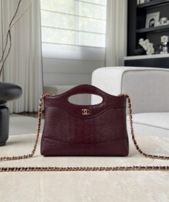 CHANEL 31 – MINI – DARK RED WINE – LIZARD EMBOSSED – GOLD CHAMPAGNE