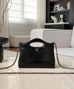 CHANEL 31 – MINI – BLACK – LIZARD EMBOSSED – GOLD CHAMPAGNE