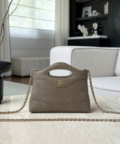 CHANEL 31 – MINI – KHAKI – LIZARD EMBOSSED – GOLD CHAMPAGNE