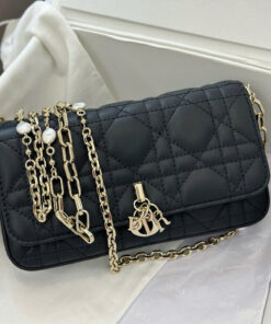 DIOR TALK PHONE POUCH – BLACK – LAMBSKIN – GOLD