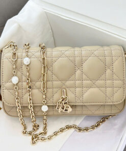DIOR TALK PHONE POUCH – POWDER BEIGE – LAMBSKIN – GOLD