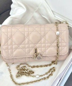 DIOR TALK PHONE POUCH – POWDER PINK – LAMBSKIN – GOLD