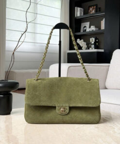 CHANEL MAXI FLAP BAG – SMALL – KHAKI – SUEDE – GOLD