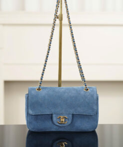 CHANEL MAXI FLAP BAG – SMALL – BLUE – SUEDE – GOLD