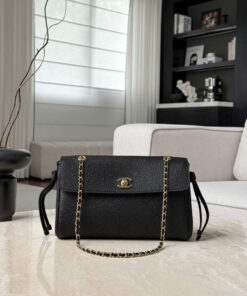 CHANEL URBAN ESSENTIAL FLAP BAG – BLACK – GRAINED CALFSKIN – GOLD CHAMPAGNE
