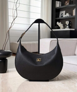 CHANEL HOBO BAG - BLACK - GRAINED CALFSKIN - GOLD