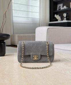 CHANEL MAXI FLAP BAG – MINI – GRAY – SUEDE – GOLD CHAMPAGNE