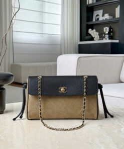 CHANEL URBAN ESSENTIAL FLAP BAG - BLACK & DARK BEIGE - GRAINED & SUEDE CALFSKIN - GOLD CHAMPAGNE