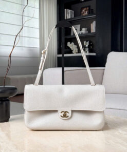 CHANEL MAXI FLAP BAG – SMALL – WHITE  – GRAINED CALFSKIN – GOLD CHAMPAGNE