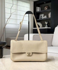 CHANEL MAXI FLAP BAG – SMALL – BEIGE – GRAINED CALFSKIN – GOLD CHAMPAGNE