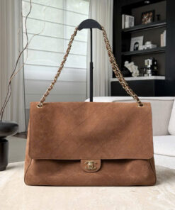 CHANEL MAXI FLAP BAG – LARGE – CAMEL – SUEDE – GOLD