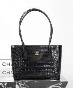 CHANEL 26S SHOPPING BAG – MINI CERF – BLACK – CROCODILE EMBOSSED CALFSKIN – GOLD