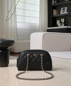 CHANEL BOWLING CLUTCH WITH CHAIN - MINI - BLACK - CAVIAR - GOLD CHAMPAGNE