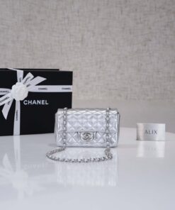 CHANEL CLASSIC MINI RECTANGLE – SILVERY – LAMBSKIN – SILVER