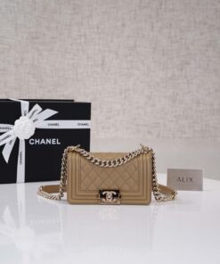 CHANEL BOY – SMALL – TAUPE – CAVIAR – GOLD CHAMPAGNE