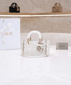 DIOR LADY D-JOY – MINI – WHITE – LAMBSKIN – GOLD