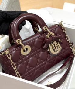 DIOR LADY D-JOY – SMALL – BURGUNDY – LAMBSKIN – GOLD
