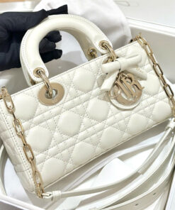 DIOR LADY D-JOY – SMALL – WHITE – LAMBSKIN – GOLD