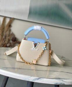 LV CAPUCINES – MINI – WHITE & BLUE – TAURILLON – GOLD